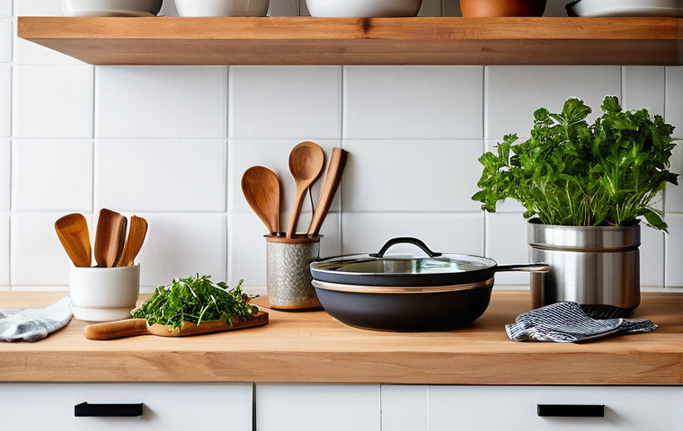 주방 도구의 친환경 인증 마크 해설 - A bright and airy kitchenware store aisle. A young adult, dressed casually, stands in front of a she... 주방 도구의 친환경 인증 마크 해설 - A bright and airy kitchenware store aisle. A young adult, dressed casually, stands in front of a she...