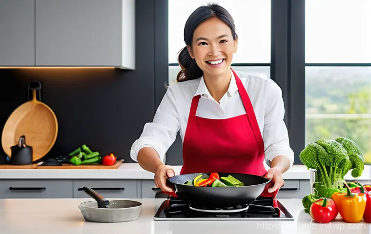 친환경 조리 도구의 새로운 기술 동향 - Image Prompt 1: Healthy Cooking with Durable Cookware** 친환경 조리 도구의 새로운 기술 동향 - Image Prompt 1: Healthy Cooking with Durable Cookware**